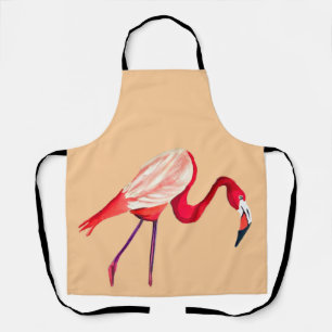 Orange flamingo watercolor bird art apron