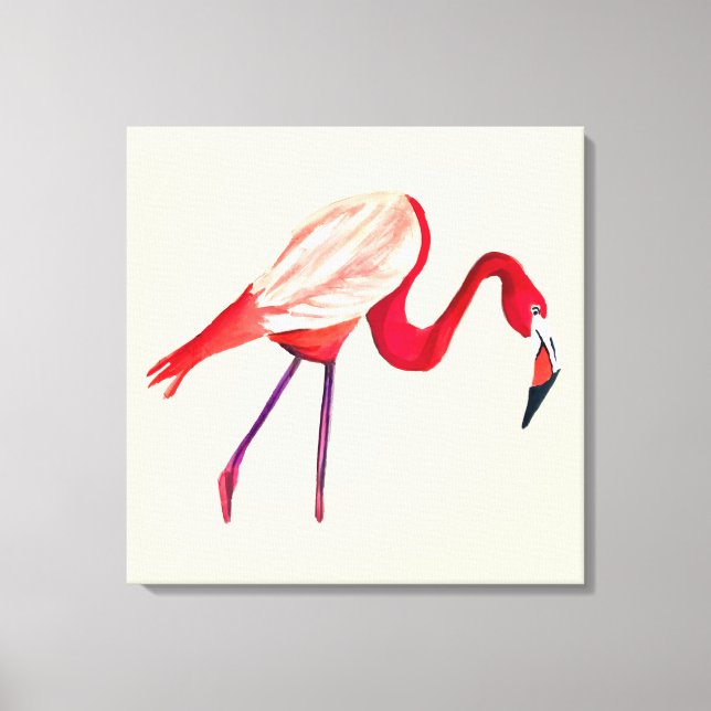 Orange flamingo watercolor bird art canvas print (Front)