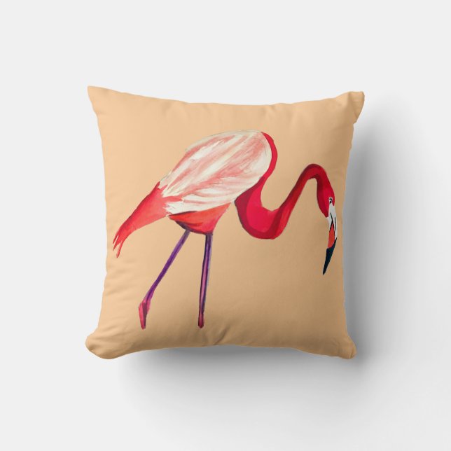 Orange flamingo watercolor bird art cushion (Front)