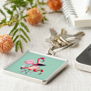 Orange flamingo watercolor bird art key ring