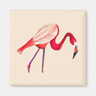 Orange flamingo watercolor bird art magnet
