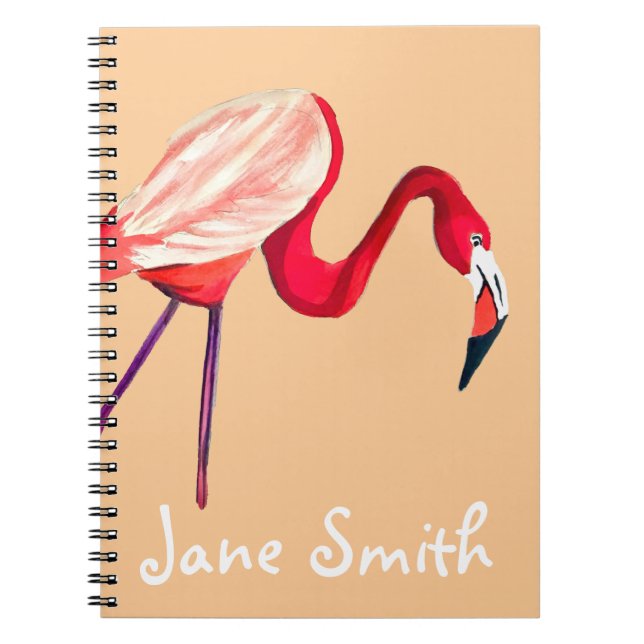 Orange flamingo watercolor bird art notebook (Front)