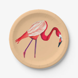 Orange flamingo watercolor bird art paper plate