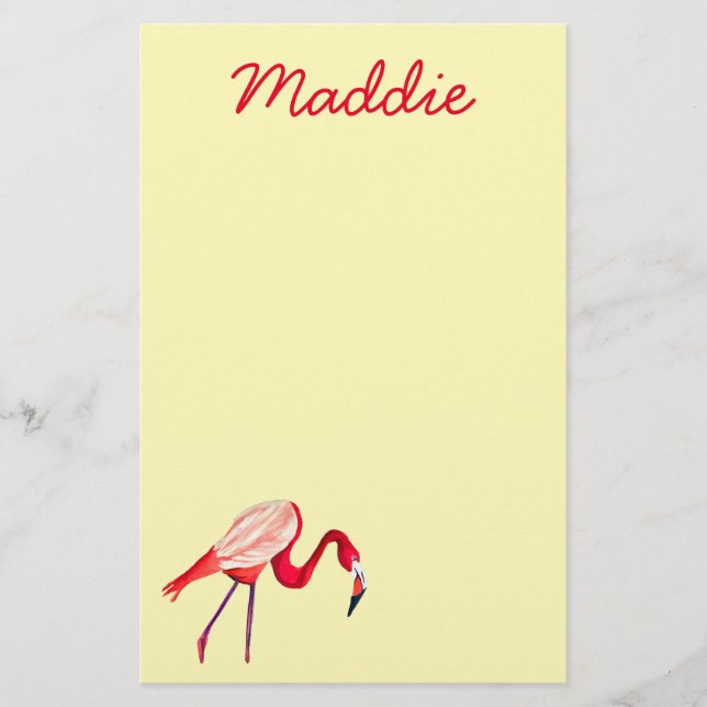 Orange flamingo watercolor bird art stationery (Front)