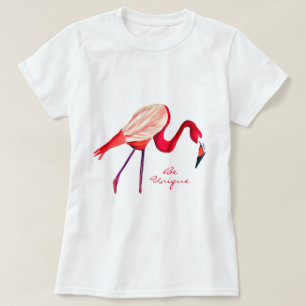Orange flamingo watercolor bird art T-Shirt