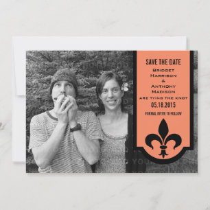 Orange Fleur De Lis Banner Save the Date Invite