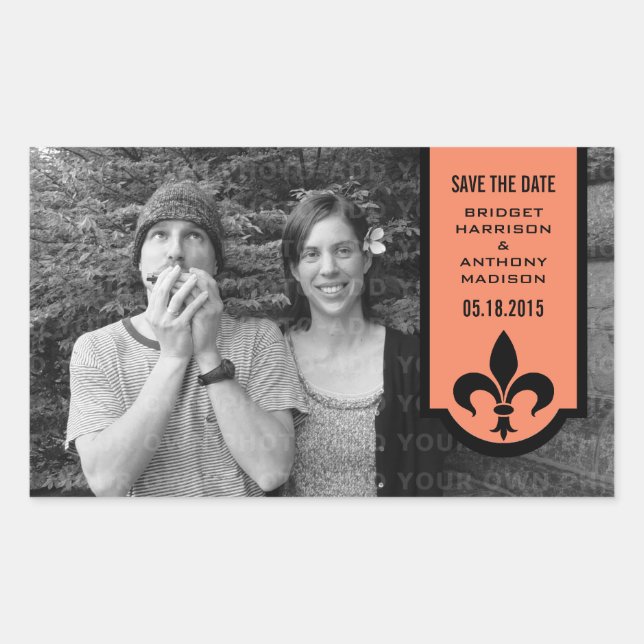 Orange Fleur De Lis Banner Save the Date Stickers (Front)