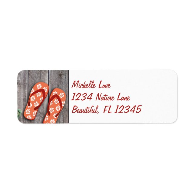 Orange Flip Flops on Wood Beach Address (Front)