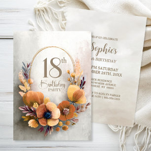 Orange Floral 18th Birthday Party Invitation