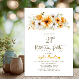 Orange Floral 21st Birthday Party Invitation