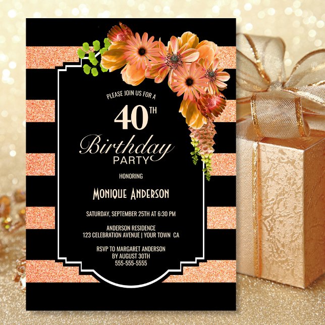 Orange Floral 40th Birthday Party Invitation (Creator Uploaded)