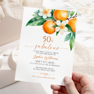 Orange Floral 50 & Fabulous Birthday Invitation