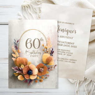 Orange Floral 60th Birthday Party Invitation