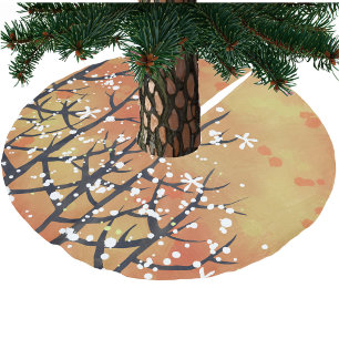 Orange Floral Abstract Brushed Polyester Tree Skirt