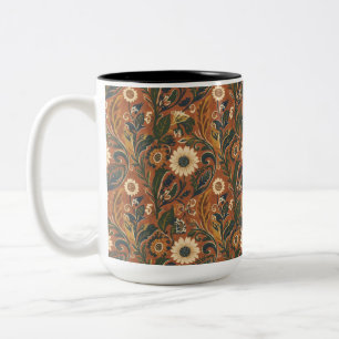 Orange Floral Aesthetic Two-Tone Coffee Mug