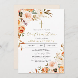 Orange Floral Baptism/Confirmation Invitation