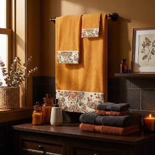 Orange floral bath towel set