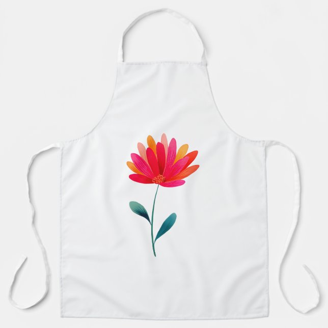 Orange Floral Botanical Apron Minimal Flower (Front)