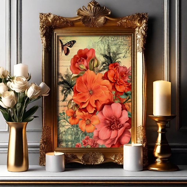 Orange Floral Botanical Poster (Vintage Floral Ephemera)