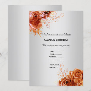 ORANGE FLORAL BOUQUET ELEGANT ALL OCCASION SILVER INVITATION