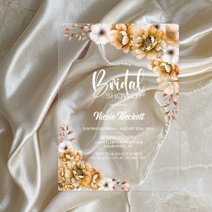 Orange Floral Bridal Shower Acrylic Invitations