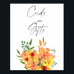 Orange Floral Bridal Shower - Cards & Gifts Poster<br><div class="desc">Orange Floral Bridal Shower - Cards & Gifts Poster</div>