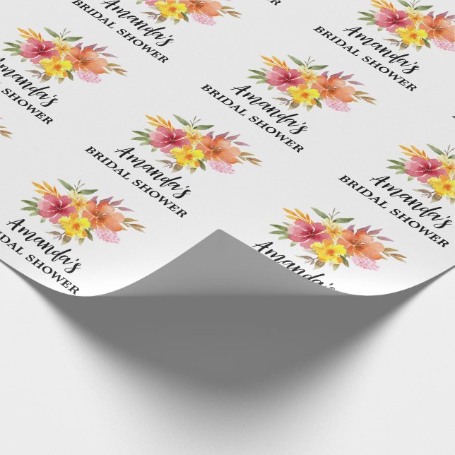  Orange Floral Bridal shower  Wrapping Paper (Corner)