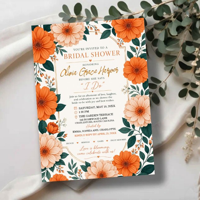Orange Floral Bride To Be Party Invite (Creator Uploaded)