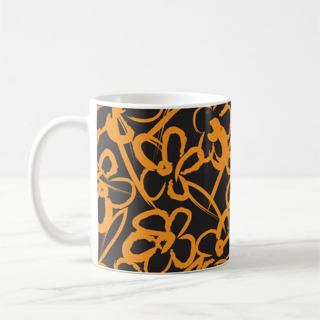 Orange Floral brush strokes seamless pattern backg Coffee Mug (Left)