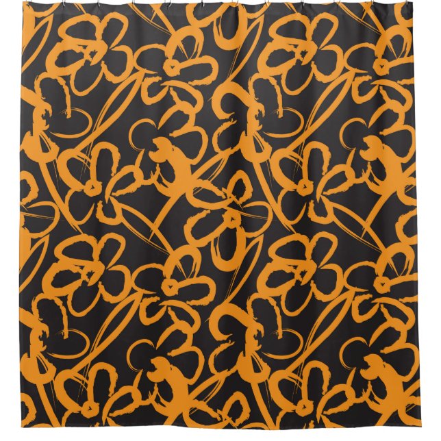 Orange Floral brush strokes seamless pattern backg Shower Curtain (Front)