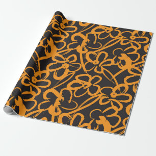 Orange Floral brush strokes seamless pattern backg Wrapping Paper