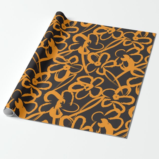 Orange Floral brush strokes seamless pattern backg Wrapping Paper (Unrolled)