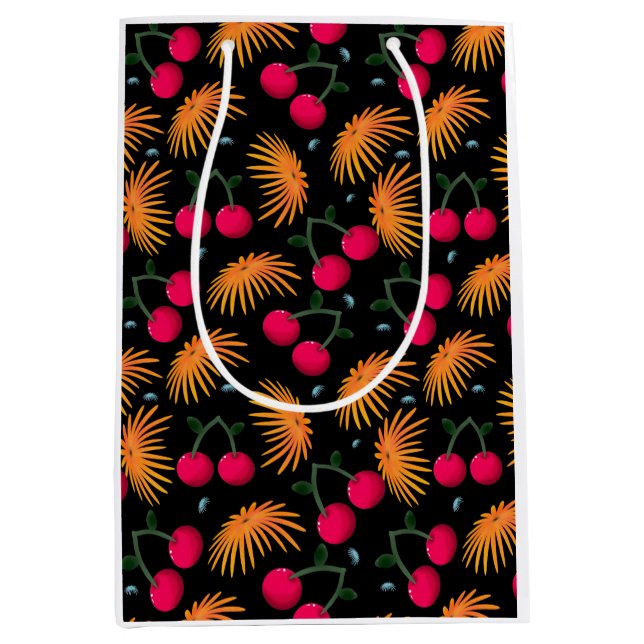 Orange Floral Cherry Pattern Medium Gift Bag (Front)
