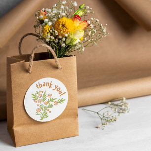 Orange Floral Classic Round Sticker