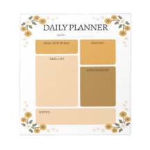 Orange Floral Daily Planner Notepad