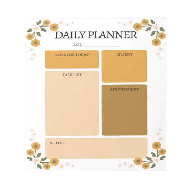 Orange Floral Daily Planner Notepad (Front)