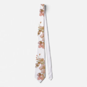 Orange floral delicate tree blossoms tie