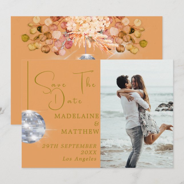 Orange Floral Disco Save The Date Wedding (Front/Back)