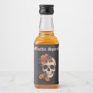 Orange Floral Elegant Skull Monogram Wedding mini Liquor Bottle Label
