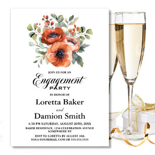 Orange Floral Engagement Party Invitation