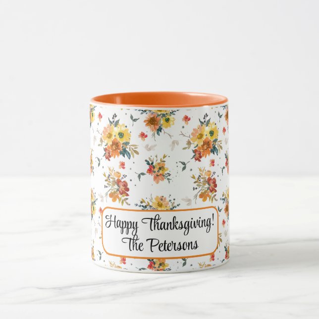 Orange Floral Fall  Mug (Center)