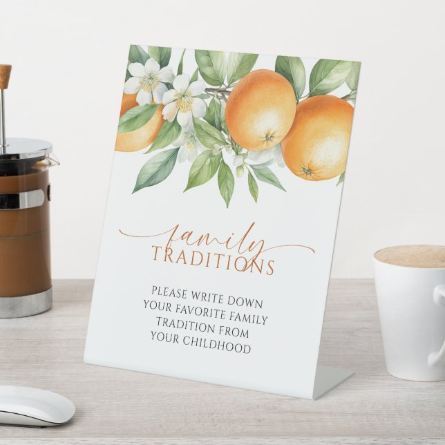 Orange Floral Favourite Family Traditions Game Pedestal Sign (In SItu)