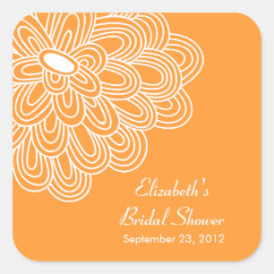 Orange Floral Flowers Bridal Shower Favour Sticker