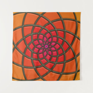 Orange Floral Geometric Pattern Tapestry
