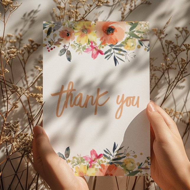 Orange Floral Girl Baby Shower Thank You Flat Card (Creator Uploaded)