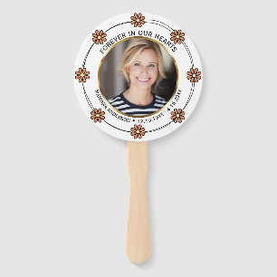 Orange Floral Gold Forever in our Hearts Photo Hand Fan