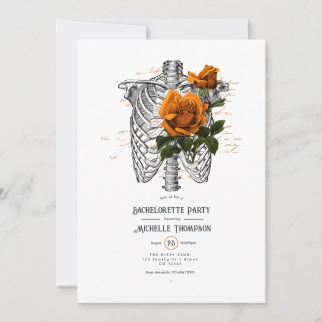 Orange Floral Gothic Bachelorette Party Invitation (Front)