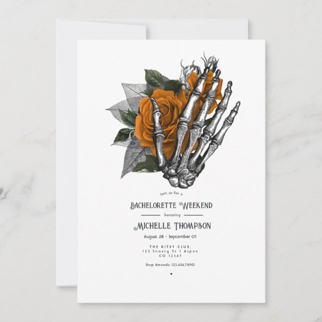 Orange Floral Gothic Bachelorette Weekend Invitation (Front)