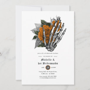 Orange Floral Gothic Skulls Bridesmaids Luncheon Invitation