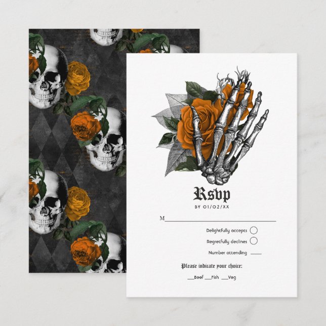 Orange Floral Gothic Wedding RSVP Card (Front/Back)